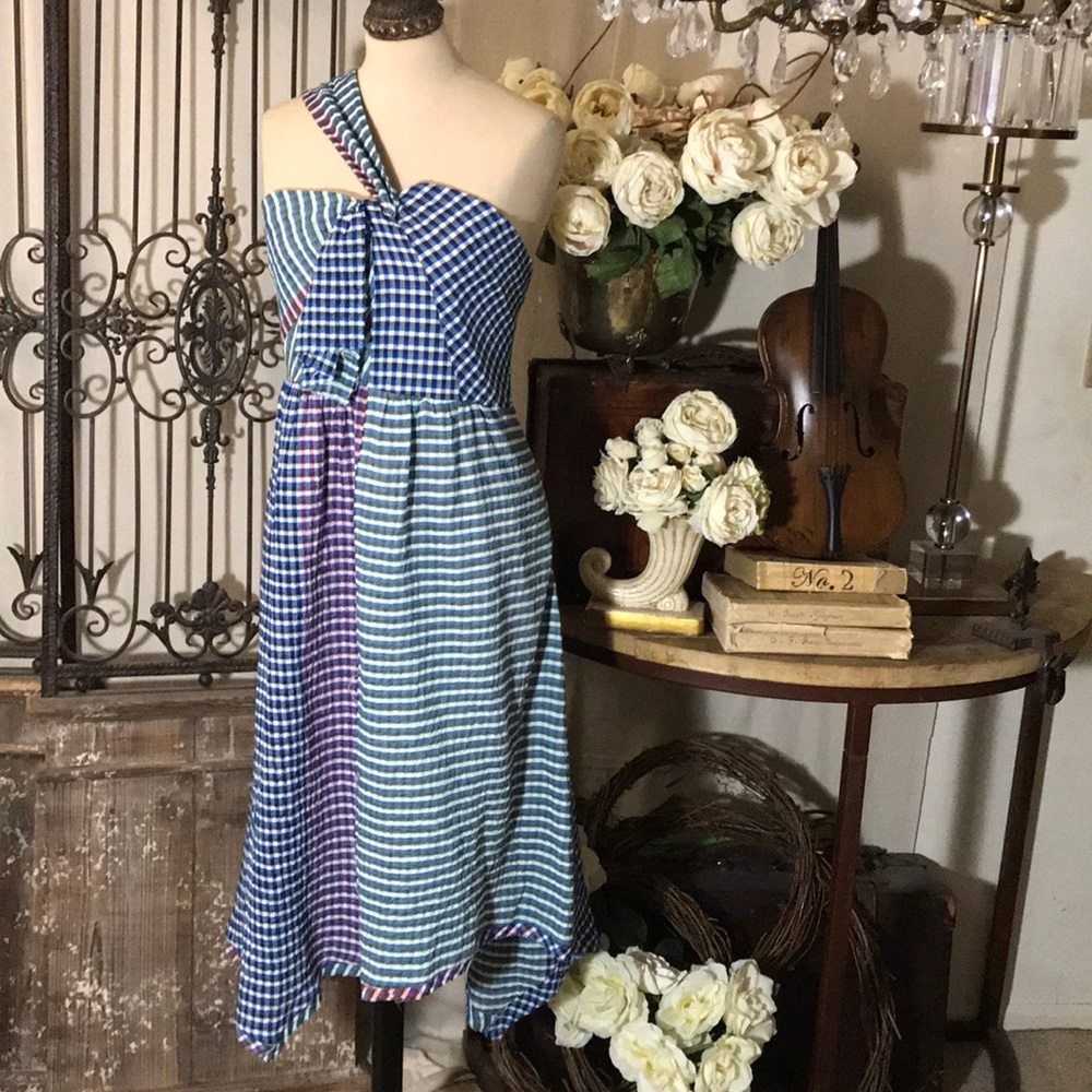 Mauve Anthropologie asymmetrical plaid dress